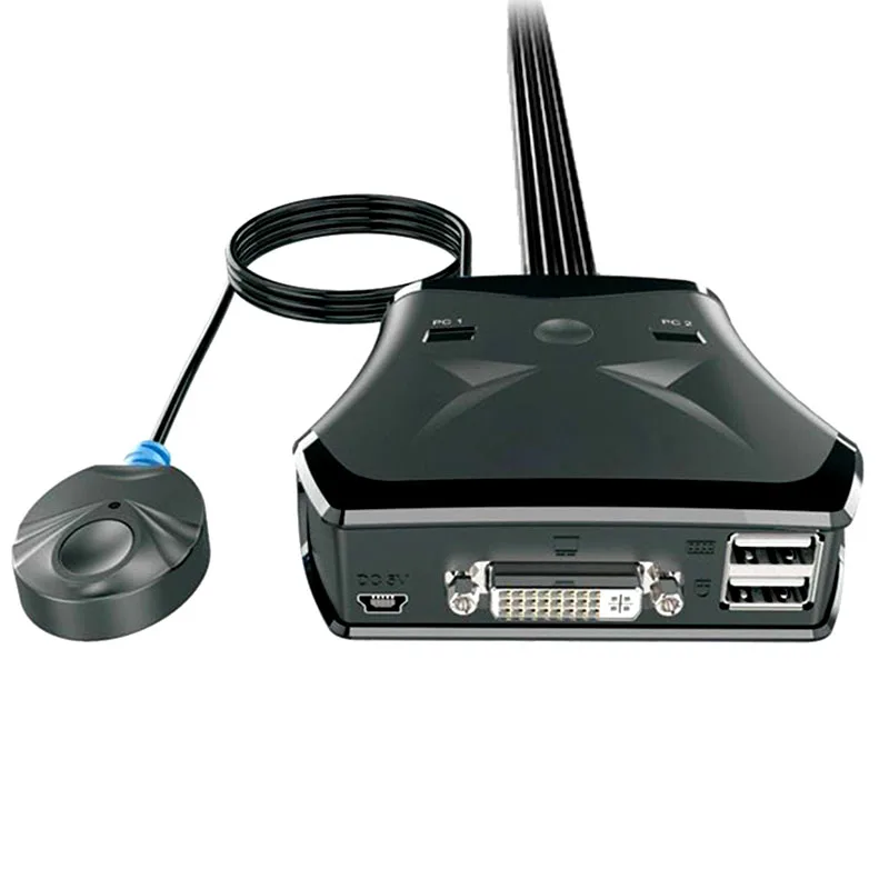 2 порта Dvi KVM переключатель двойной монитор компьютерный коммутатор с внешней кнопкой переключения Usb 2,0 концентратор встроенный