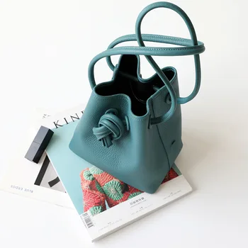 

2020 new drawstring bucket bag litchi pattern simple shoulder messenger bag simple female bag handbag