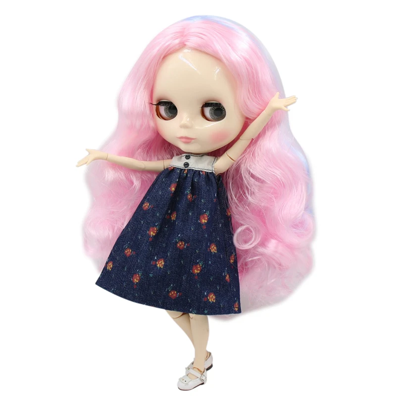 Ледяная кукла DBS Blyth 1/6 bjd сустав тело белая кожа розовые и синие волосы блестящее