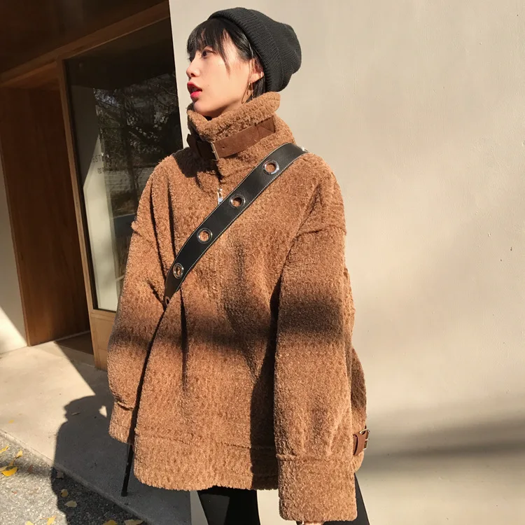 

Winter New Style Profile Thick Locomotive Jacket Commuting Faux Fur Suede Lambs Wool Coat