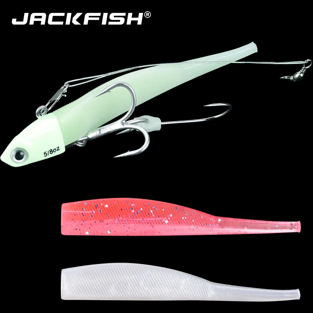 

JACKFISH Luminous Jigging Soft Bait Fishing Lures 18G/21G/26G Luminous Lead Head Jig Fish T Tail Sea Bass Lure Fishing Tackle