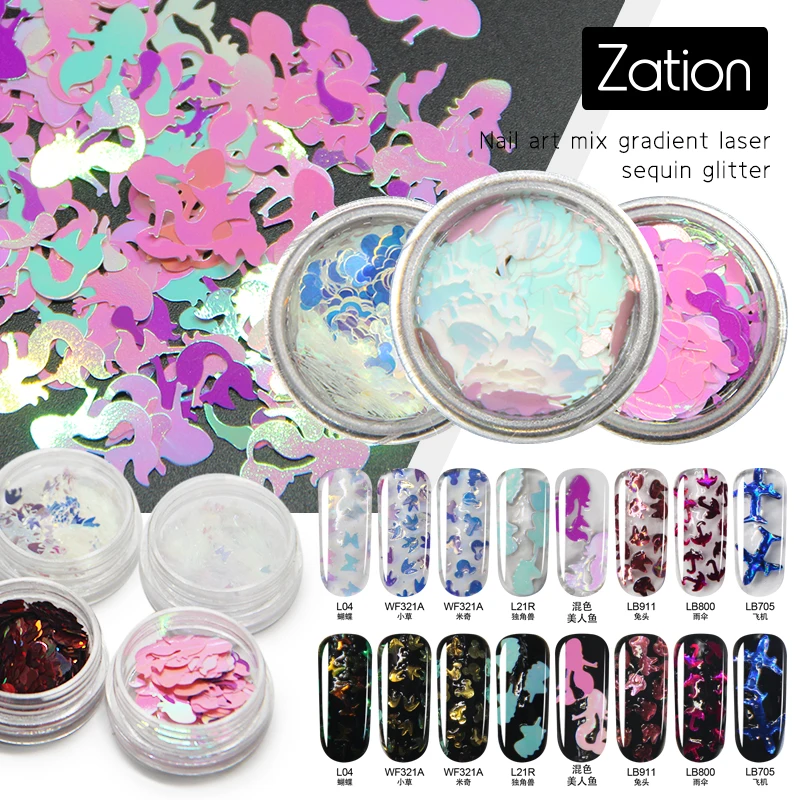 

Zation AB Nail Flakes Star/Moon/Triangle/Flower/Heart/Round DIY Manicure Powder Nail 1pcs Art Decor Mix