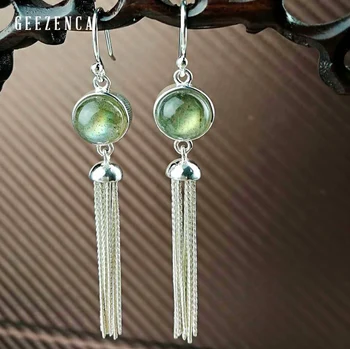 

2019 New Natural Moonstone Tassel Long Drop Earrings for Women Silver 925 Jewelry Handcrafted Trendy Dangle Earring Female Party