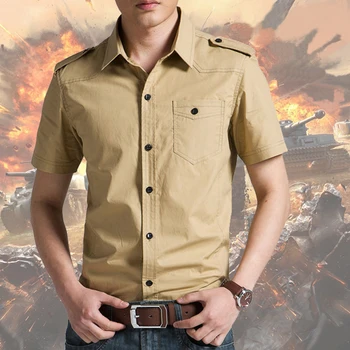 

Men's Shirts Summer Cotton Military Slim Fit Shirt Male Short Sleeve Cargo Work Shirt Men Large Size 5XL camisa masculina MY186