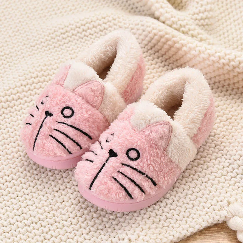 

2019 Winter Parent-child Cotton Slippers Trend Plus Velvet Cartoon Cat Flat Heel Shoe Light Comfortable Home Slippers NSE7249