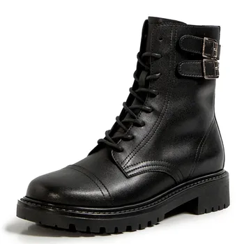 

Black Leather Women Ankle Boots Cross Tied Female Buckles Platform Boots Brand Shoes New Casual Stylish Punk Shoes Strappy Boots