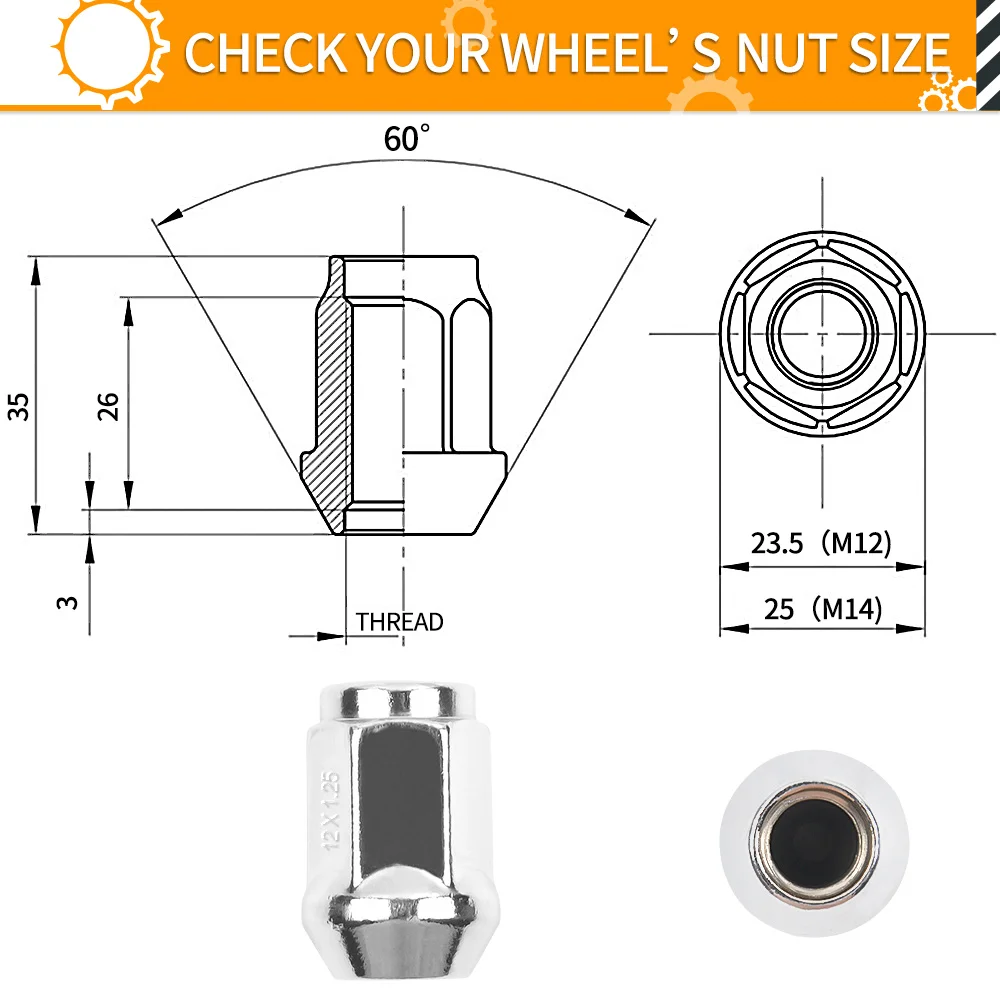 Гайки наконечники MIKKUPPA M12x1.25 для Infiniti/ Nissan/ Subaru 20 шт. хромированные гайки с