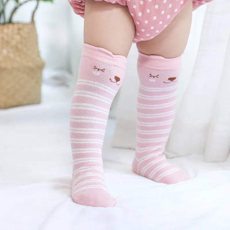 Newborn baby cotton socks baby boy girl non-slip cartoon mid-tube floor socks toddler leg warmers leg warmers girls - Цвет: PinkStripe