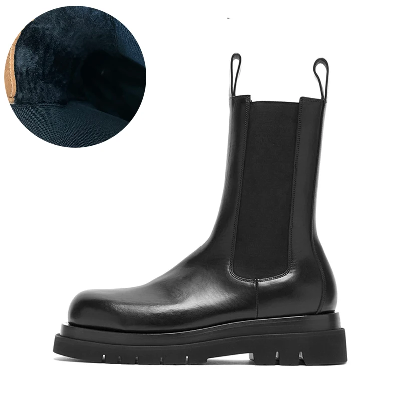Black Winter Женские ботильоны на платформе; коллекция года; ботинки на платформе с не сужающимся книзу массивным каблуком; роскошные фирменные дизайнерские ботинки «Челси»; женские Ботинки martin; зимняя обувь - Цвет: Black Winter