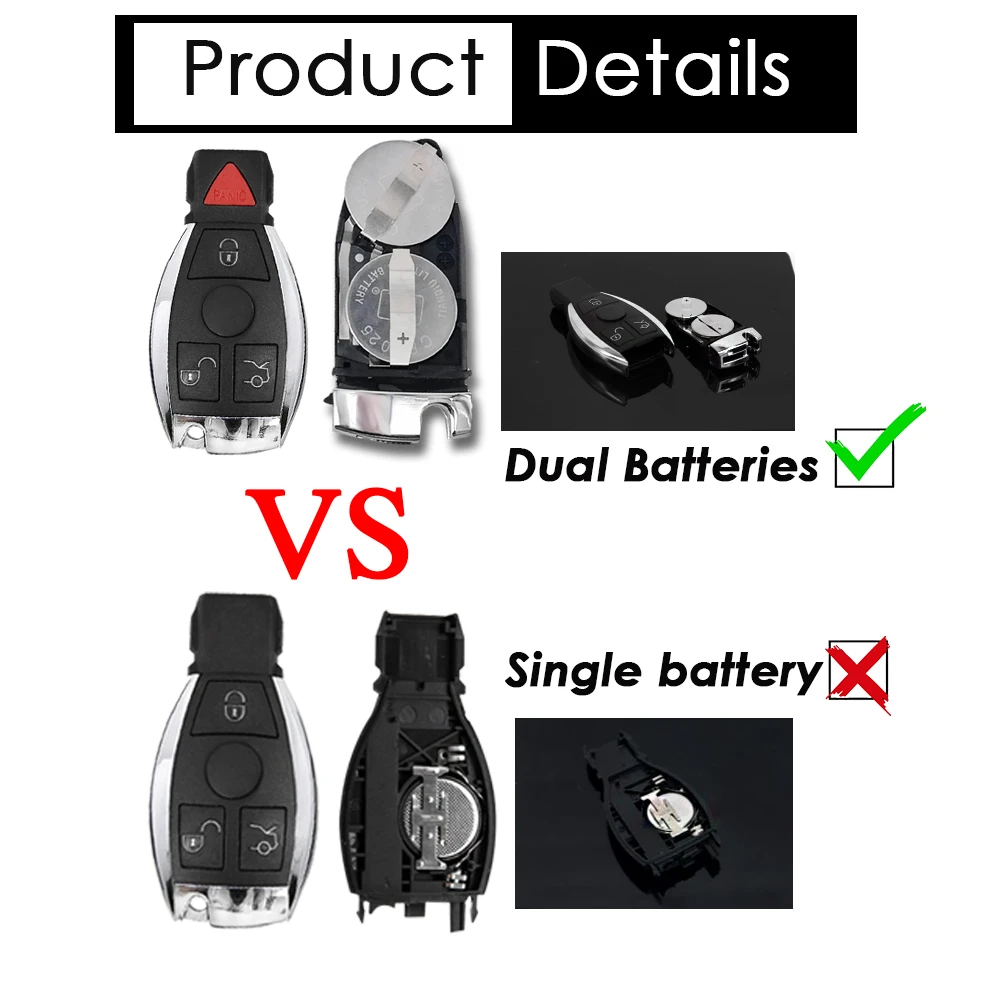 Reliable 2 Batteries NEC Chip 315MHz Panic 433MHz Car Smart Remote Key Fob For Mercedes Benz A B C E G R S Class CL CLK CLS GL ML SL SLK