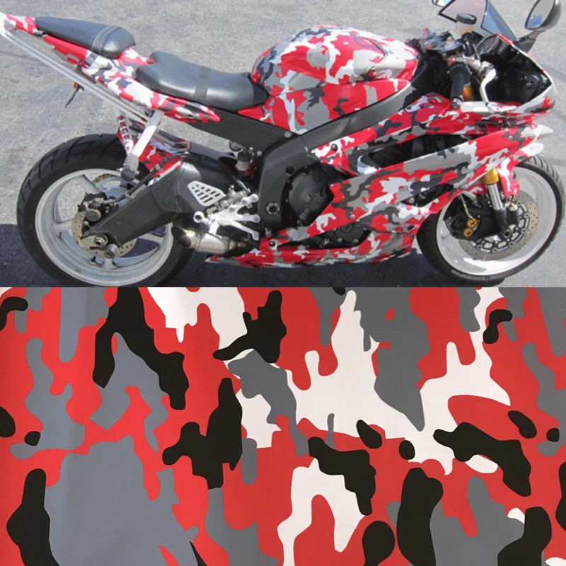 Red Black Gray Camouflage Matte Premium Vinyl Car Wrap Decal Film Sheet