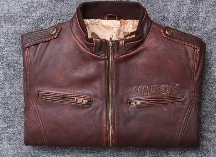 Новое поступление винтажная коричневая 5XL натуральная кожаная куртка коровья кожа мужская кожаная куртка