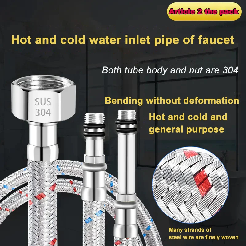 PROD 1005003081292538 Faucet Inlet Pipe Kitchen Sink Basin Hot And Cold
Water Pipe Tip Pipe 304 Stainless Steel Red And Blue Braided Hose
2Pcs/Set