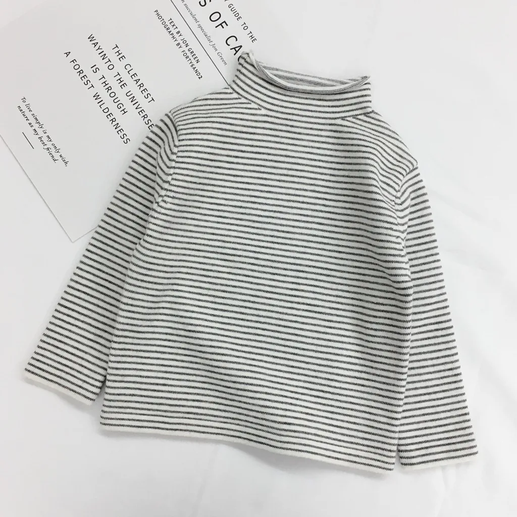 Girls' Sweaters Winter Wear New Style Turtleneck Autumn Jacket Sweater 1-5 Year Old Baby Boys Striped Knitted Coat Kids Sweaters - Цвет: Gray striped