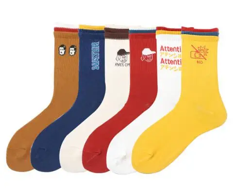 Женские Хлопковые гольфы в японском стиле Харадзюку; креативные трехцветные носки; забавные носки с надписью; k2743