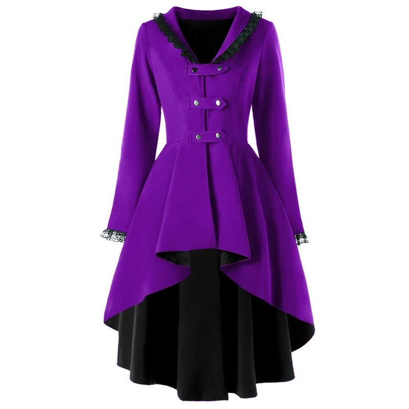 purple Корейский женский плащ, одежда с отворотом, длинный рукав, осень, Свободный Подол, нестандартная ветровка, женская мода, Новинка - Цвет: purple