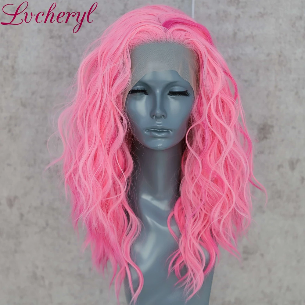 Lvcheryl 13X3 синтетические парики на шнурках спереди Короткие Смешанные розовые цвета натуральные волнистые парики для волос