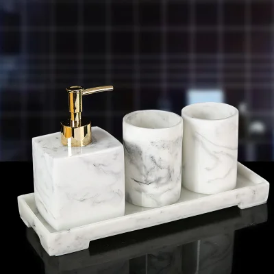 

European-style Bathroom Set four-piece Resin Toiletry Products with Tray hotel Hand Sanitizer Bottle Tooth Cup Set