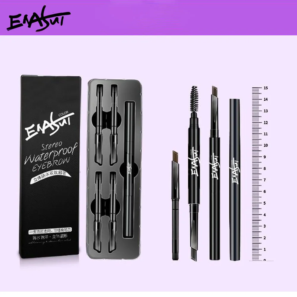 ENASUI, 4 цвета, двухсторонний карандаш для бровей, макияж, ручка для бровей, Кисть для макияжа, водостойкая, долговечная, не Цветущая, вращающаяся