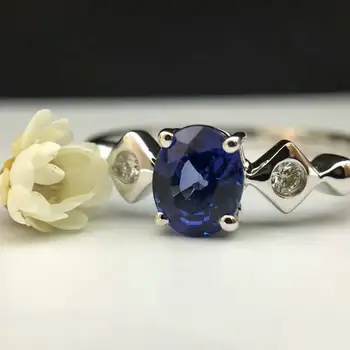 

18K Gold 0.727ct Natural Sapphire Women Ring with 0.042ct Diamond Setting 2016 New Fine Jewelry Wedding Band