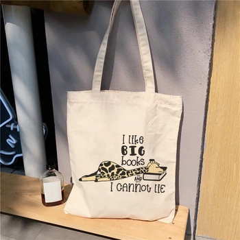

I Like Big Books Natural Canvas Tote Bag Student Slogan Graphic Fashion Gift Street Style Handbag Shoulder Bags Large Capacity
