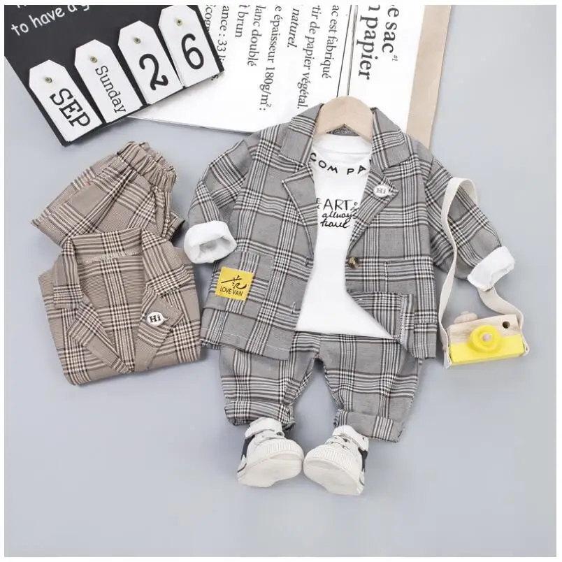 

2019 Autumn Baby Boys Clothing Sets Toddler Infant Clothes Suits Plaid Coat T Shirt Pants Children Kids Costume Suit