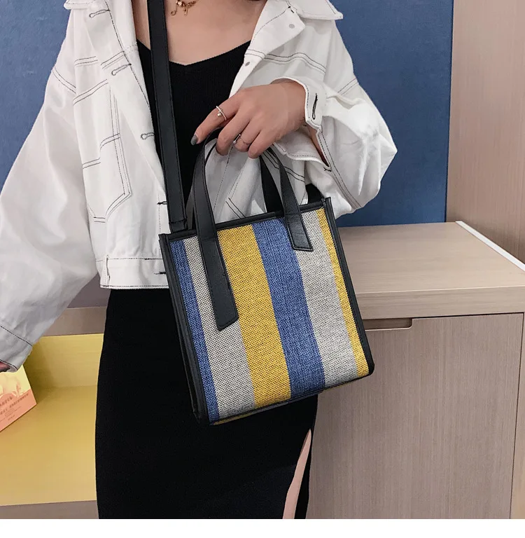 Винтажная сумка-мешок, Холщовая Сумка, модная полосатая Сумка на одно плечо, сумка для покупок