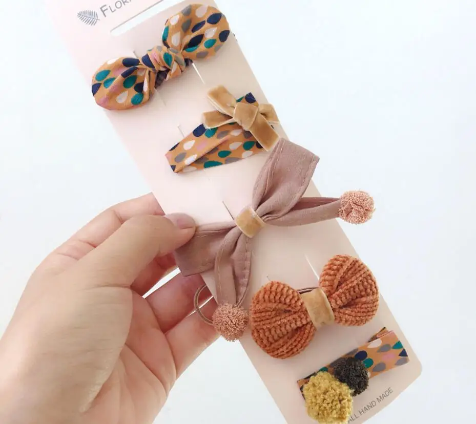 5pcs 5 шт./компл. детские заколки для волос для девочек повязка на голову ручной галстуком-бабочкой девушка шпилька узел в виде банта заколки для волос для детей ясельного возраста детские украшения для волос - Цвет: 5pcs