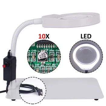 

3X 5X 8X 10X Magnifying Glass Dual Use Table Lamp Super Bright Stand Non Slip Repair LED Simple Authenticate Jewelry Home