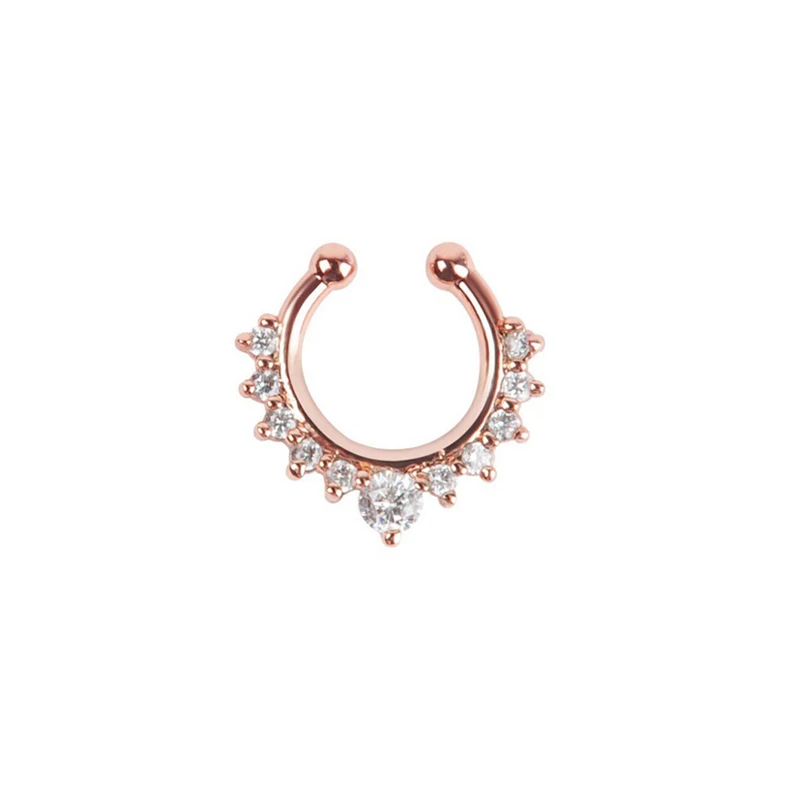 Zircons Rose Gold 1 шт., модное регулируемое кольцо в нос, шпильки из нержавеющей стали, кольцо для перегородки, кольцо для пирсинга, кольцо в форме губ для женщин - Окраска металла: Zircons Rose Gold