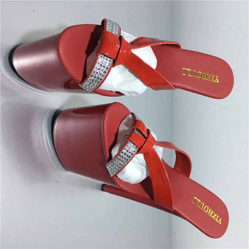 20cm high women's shoes with thick soles, PU material open-toe sexy lacquer platform steel pipe dancing shoes