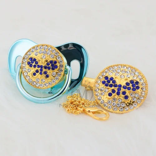MIYOCAR Bling blue butterfly набор сосок и клипсов, держатель на цепочке, блестящая Соска с бабочкой, уникальный дизайн, ABBF-1 - Цвет: ABBF-10-1  6-18M