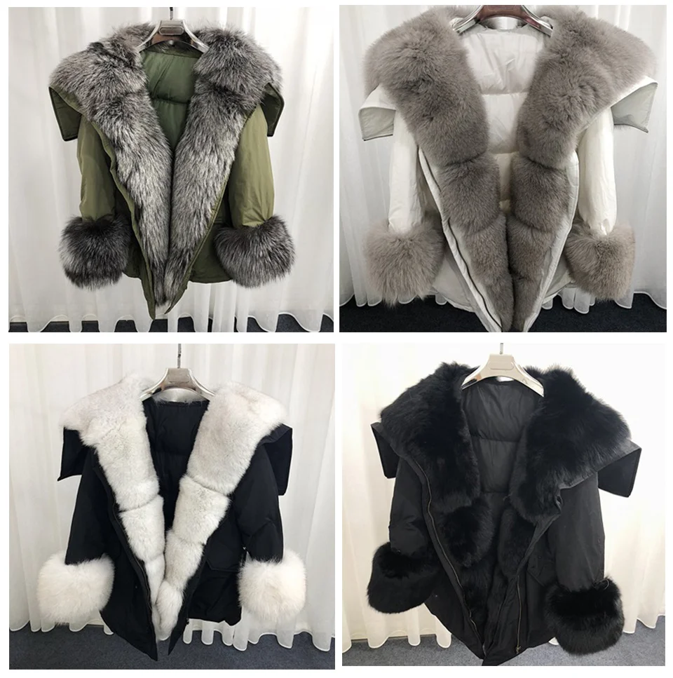 JAZZEVAR Зимнее новое поступление женское пальто топ черный цвет качество средней длины модная женская парка с натуральным мехом зимнее пальто W9087