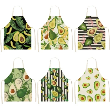 

1PC Avocado Cotton Linen Apron Printed Kitchen Women Baking Waist Bib Home Cooking Brief Sleeveless Pinafore 53*65cm WQL0145