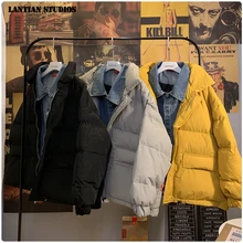 LT Studios Men's Winter Warm Jackets Parkas Denim Patchwork Fake Two Peices Thicken Coats Korean Style Man Casual Jackets Tops