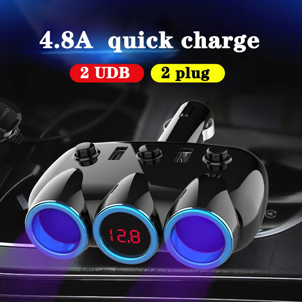 Автомобильный прикуриватель зарядное устройство розетка двойной USB прикуриватель разветвитель напряжения дисплей 4.8A 120 Вт Авто электроника Аксессуары