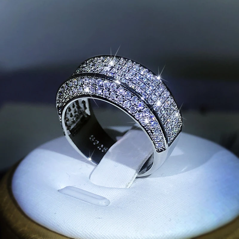 925 Sterling Silver Zircon Full Diamond Ring For Ladies Couple Party Birthday Jewelry Gift silver rings,silver ring