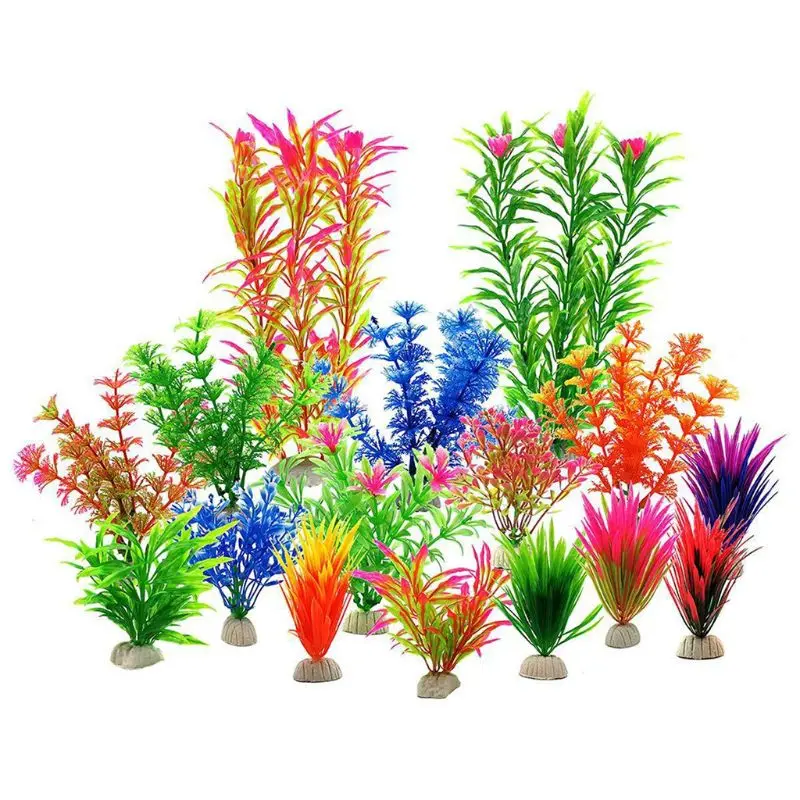 Artificial Aquatic Plants 16 Pcs Large Aquarium Plants Plastic Fish Tank Decor