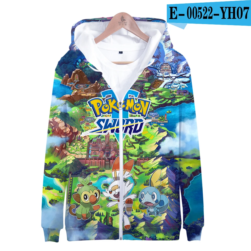 color4 Pokemon Sword and Shield 3D толстовки на молнии для мужчин и женщин унисекс толстовки с капюшоном спортивный костюм на молнии хип-хоп одежда на молнии - Цвет: color4