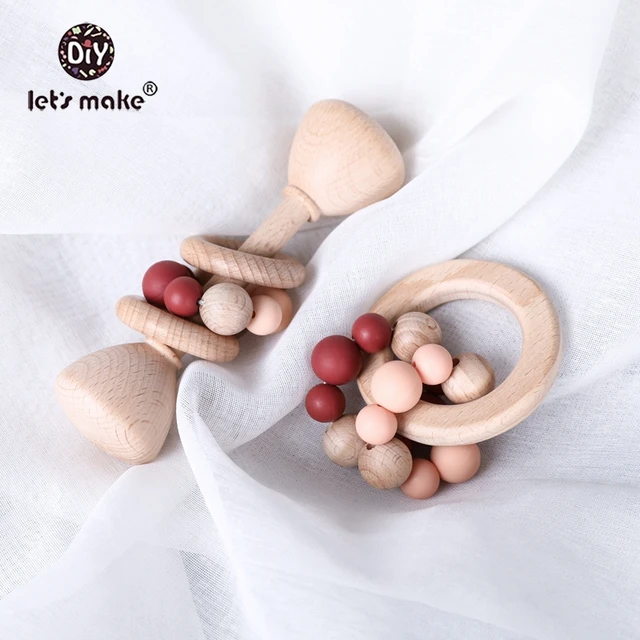 Let'S Make 2pcs/set Wooden Baby Toys 13 24 Months Gym Wood Animal Rattles Wooden Teether Kids Educational Toys 1