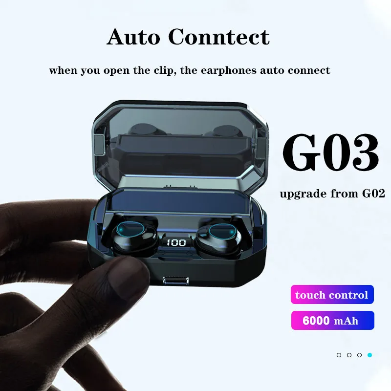 New G03 Earphone Wireless LED Smart Power Bank TWS 5.0 Bluetooth 9D Stereo IPX7 Waterproof PK G02 for realme x2 pro Q x