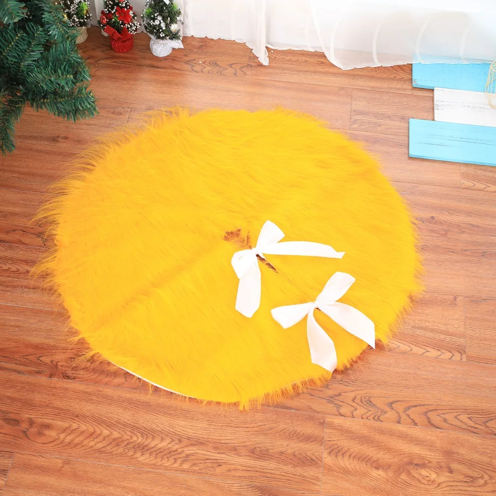 Dia 78cm 122cm Golden Christmas Tree Skirt Quality Plush Xmas Carpet With Bowknot Home Party Decorations New Year Ornament | Дом и сад