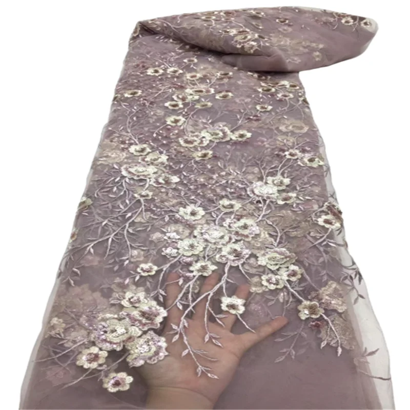 

Sequins Tulle Lace African Lace Fabric 2021 Beautiful High Quality French beads Lace Fabrics 5 Yards For Wedding dress