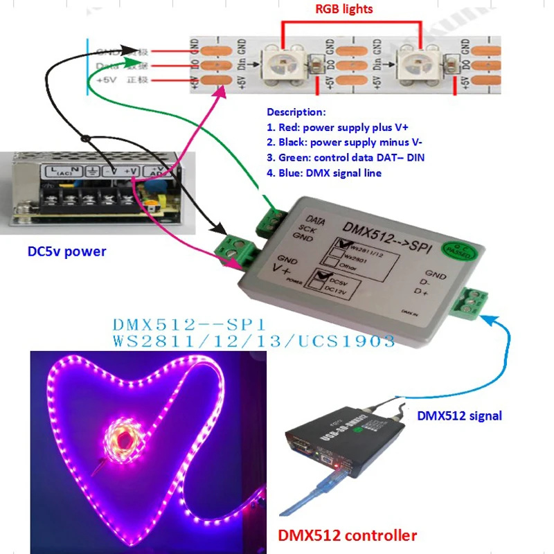 Бесплатная доставка DMX512 ламповая лента/Управление струнами ламп WS2811/12/13UCS1903 DMX на