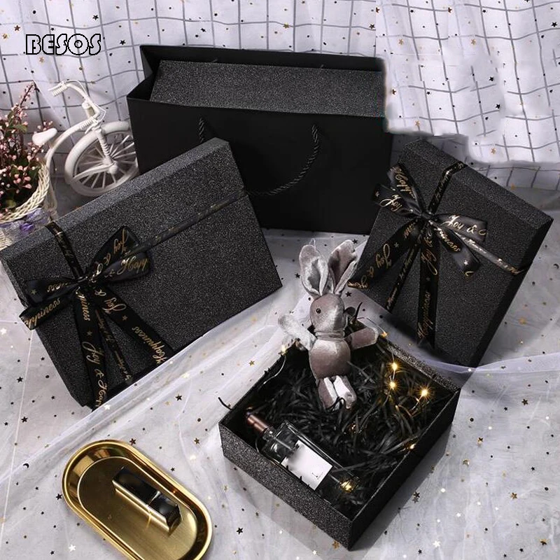 

Ins Birthday Party Festive Party Simple Bronzing Bow Fresh Bright Diamond Black Oversized Home Exquisite Shiny Gift Box B003D