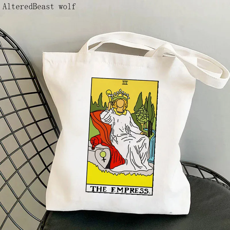 

Women Shopper bag The Empress Tarot Card Printed Bag Harajuku Shopping Canvas Shopper Bag girl handbag Tote Shoulder Lady Bag