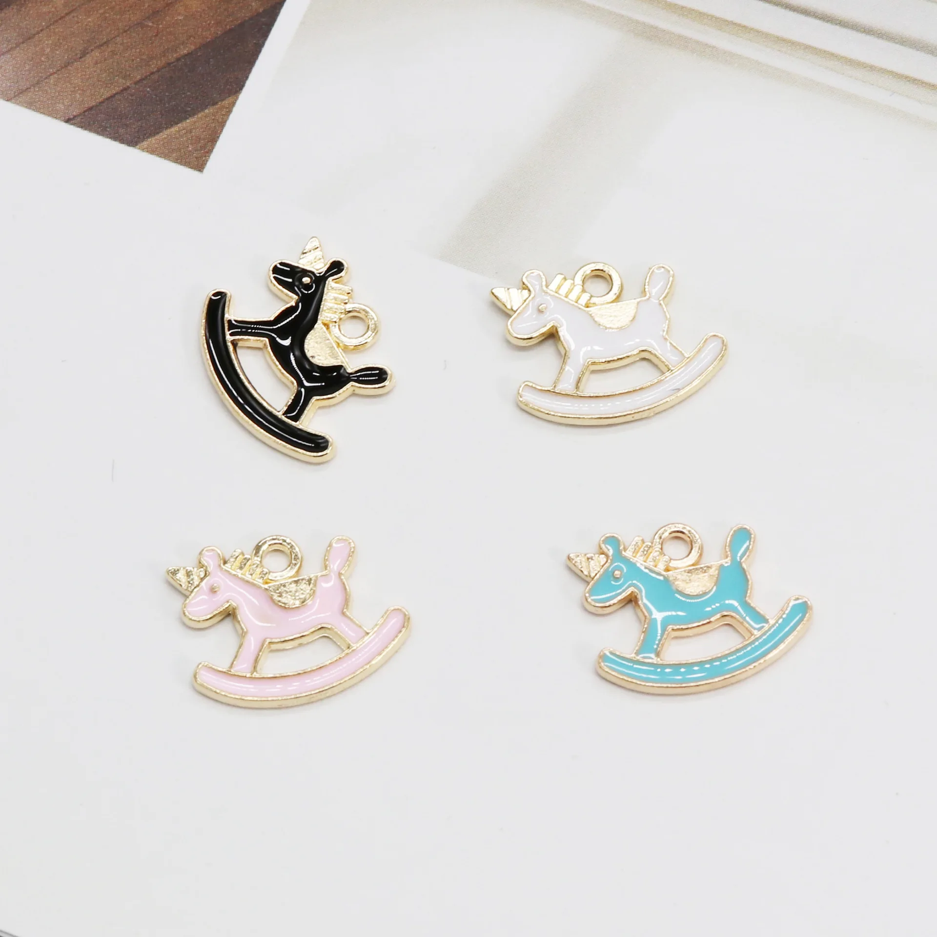 

House Unicorn Animal Enamel Charms Alloy Pendant Fit for Bracelet Earring DIY Fashion Jewelry Accessories 12x17mm