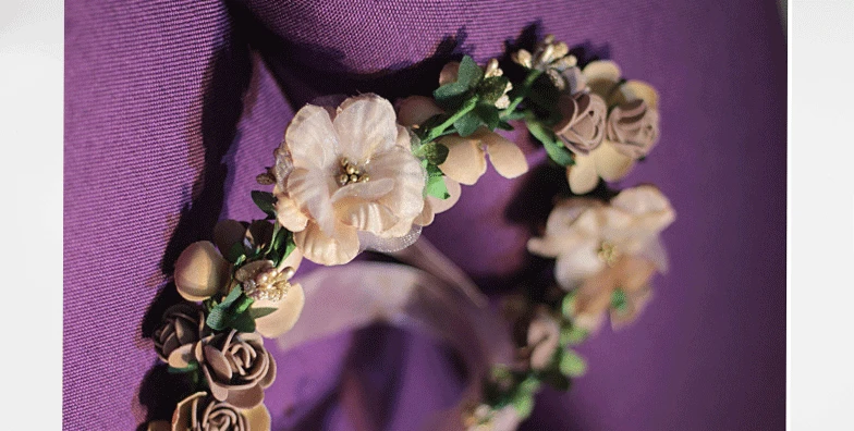 New Style Korean Style Coffee Ribbon Flower Heart Cloth Flower Garland Bride Bridesmaid Hair Band Flower Hat Decoration