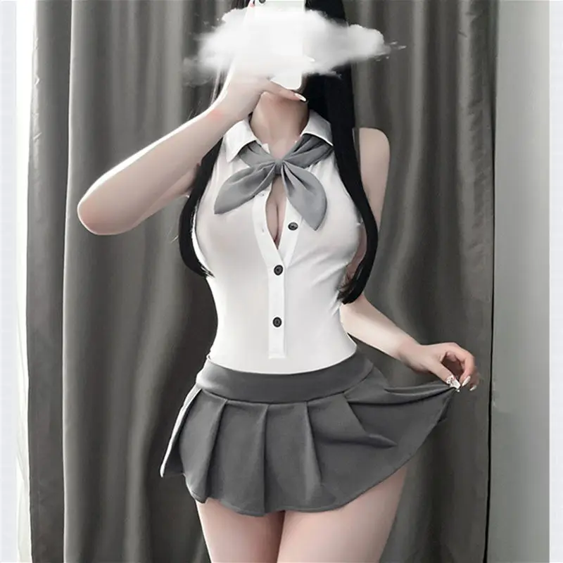 Sexy Lingerie Shirt Neckline Collocation Bowknot Scheming Hollow Cross Halter Pleated Skirt Jumpsuit Suit Student | Тематическая
