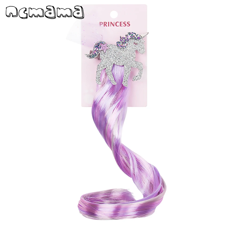 

NEW Princess Glitter Unicorn Hair Bows/Clips for Girls with Long Wig Shiny Handmade Party Dance Hair Barrettes for Kids Headwear